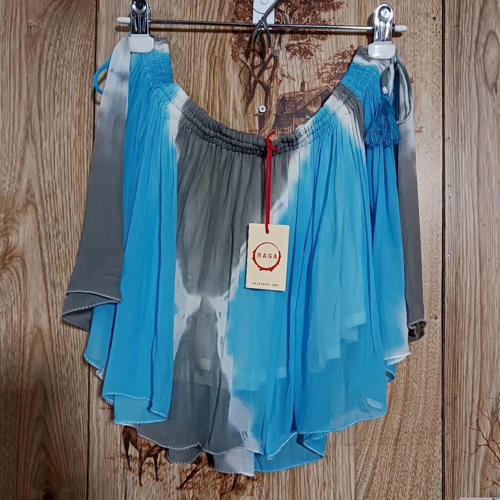 RAGA Tie Dye Chiffon Off the Shoulder Crop Top No Size Tag See Measurements